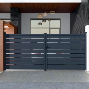Portail battant aluminium ajouré - L397 x H183 cm - Anthracite - PRIMO