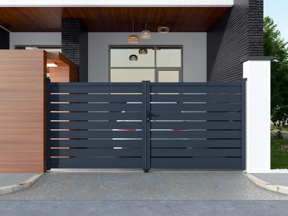 Portail battant aluminium ajouré - L397 x H183 cm - Anthracite - PRIMO