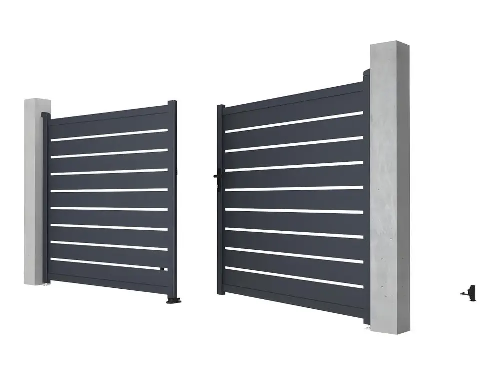 Portail battant aluminium ajouré - L397 x H183 cm - Anthracite - PRIMO