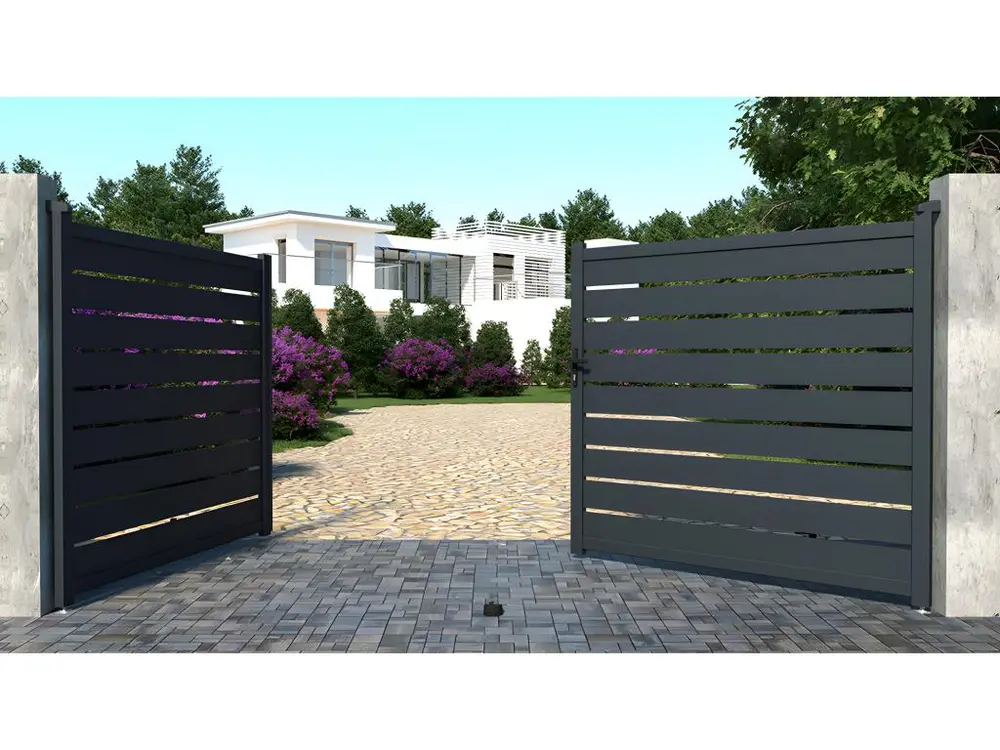 Portail battant aluminium ajouré - L397 x H183 cm - Anthracite - PRIMO