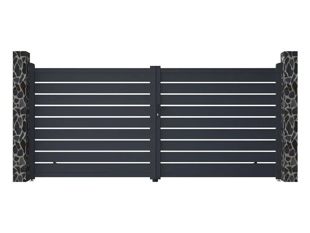 Portail battant aluminium ajouré - L397 x H183 cm - Anthracite - PRIMO