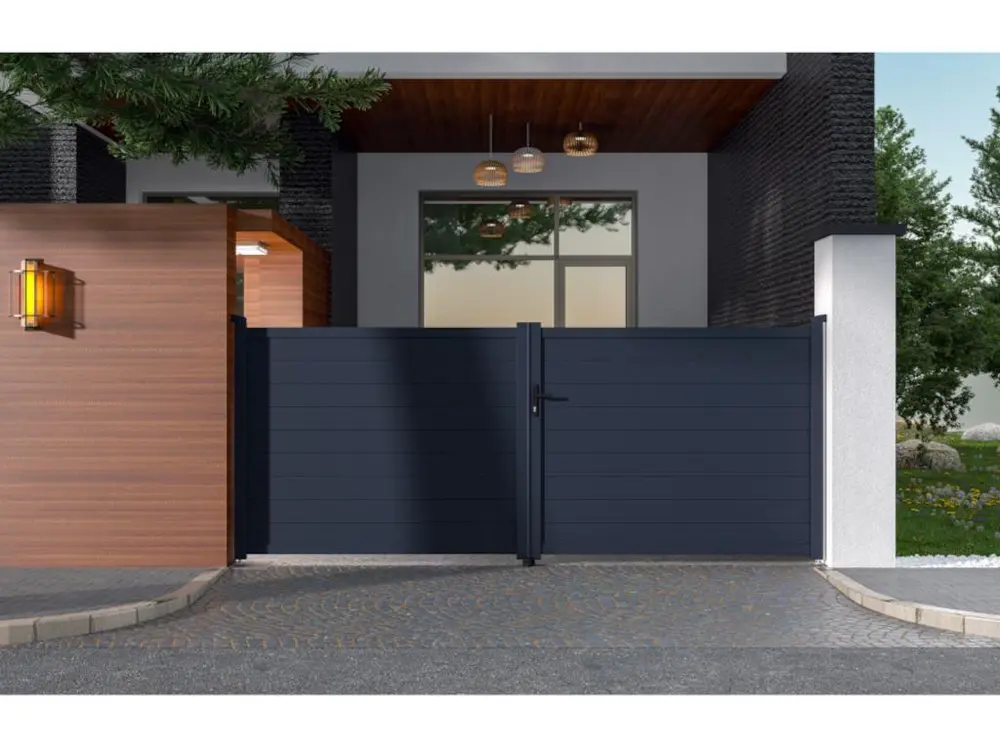 Portail battant aluminium complet - L397 x H166 cm - Anthracite - NAZARIO
