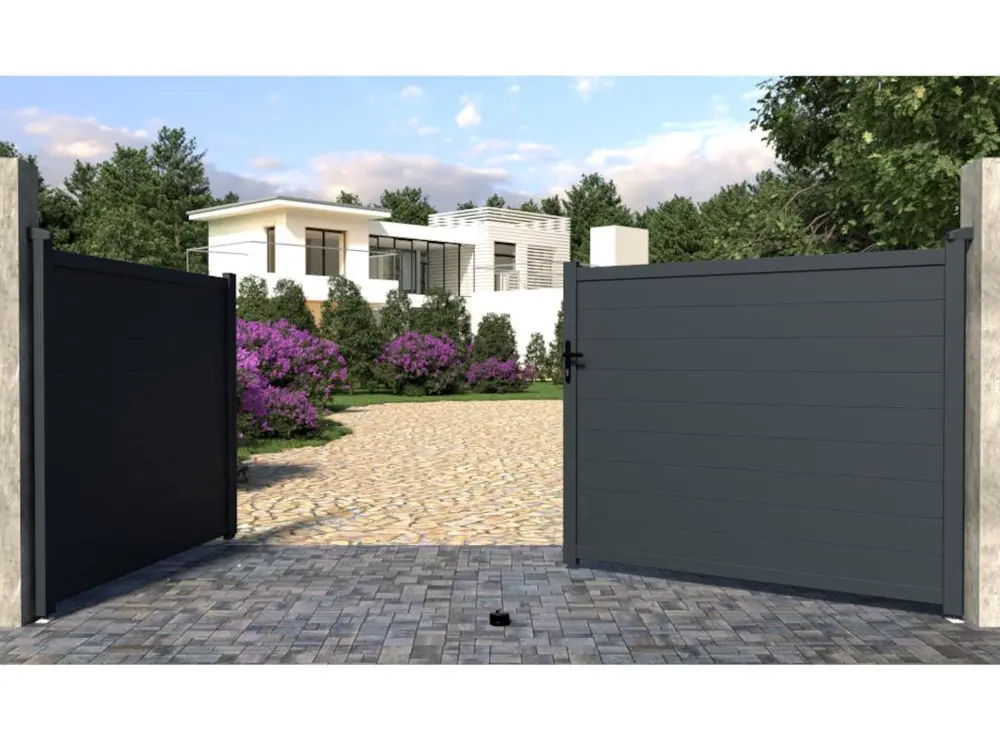 Portail battant aluminium complet - L397 x H166 cm - Anthracite - NAZARIO