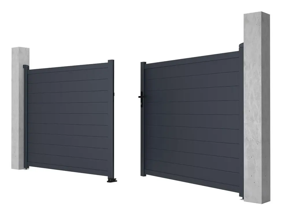 Portail battant aluminium complet - L397 x H166 cm - Anthracite - NAZARIO