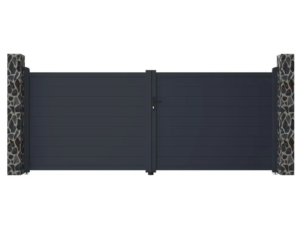 Portail battant aluminium complet - L397 x H166 cm - Anthracite - NAZARIO