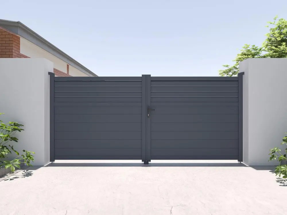 Portail battant en aluminium persienné L355 x H166 cm anthracite - VIAZO