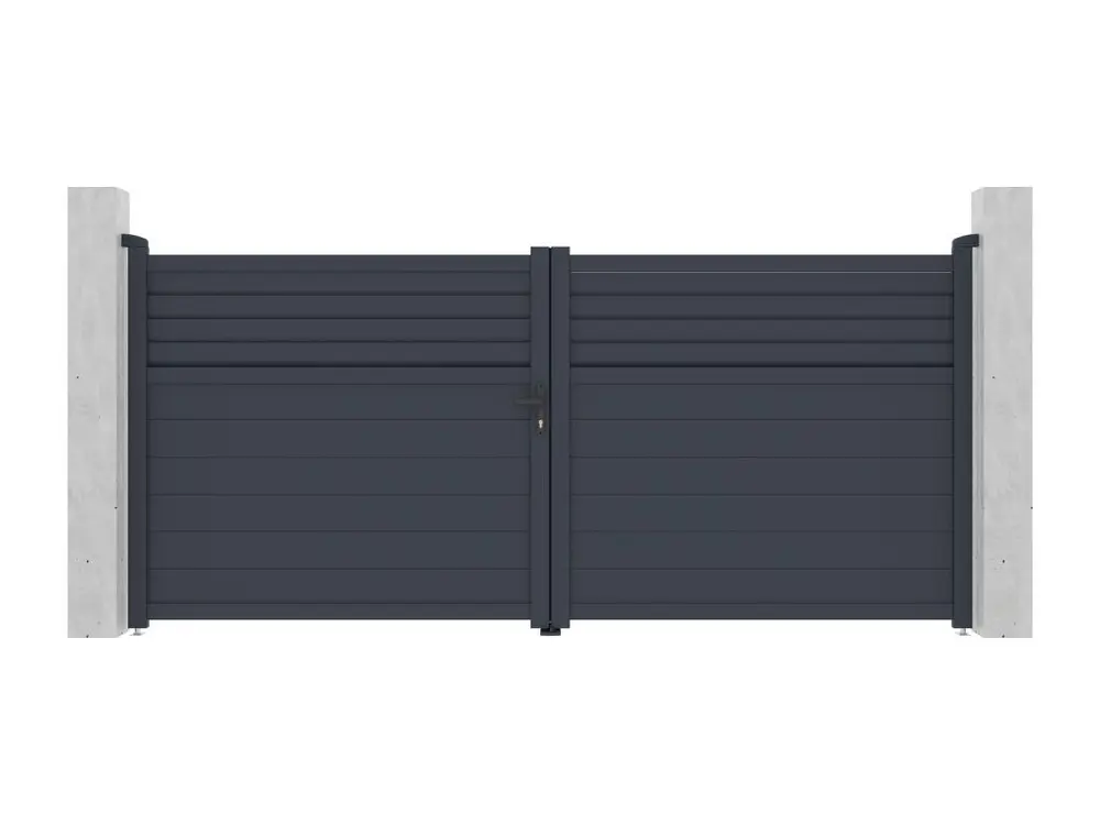 Portail battant en aluminium persienné L355 x H166 cm anthracite - VIAZO