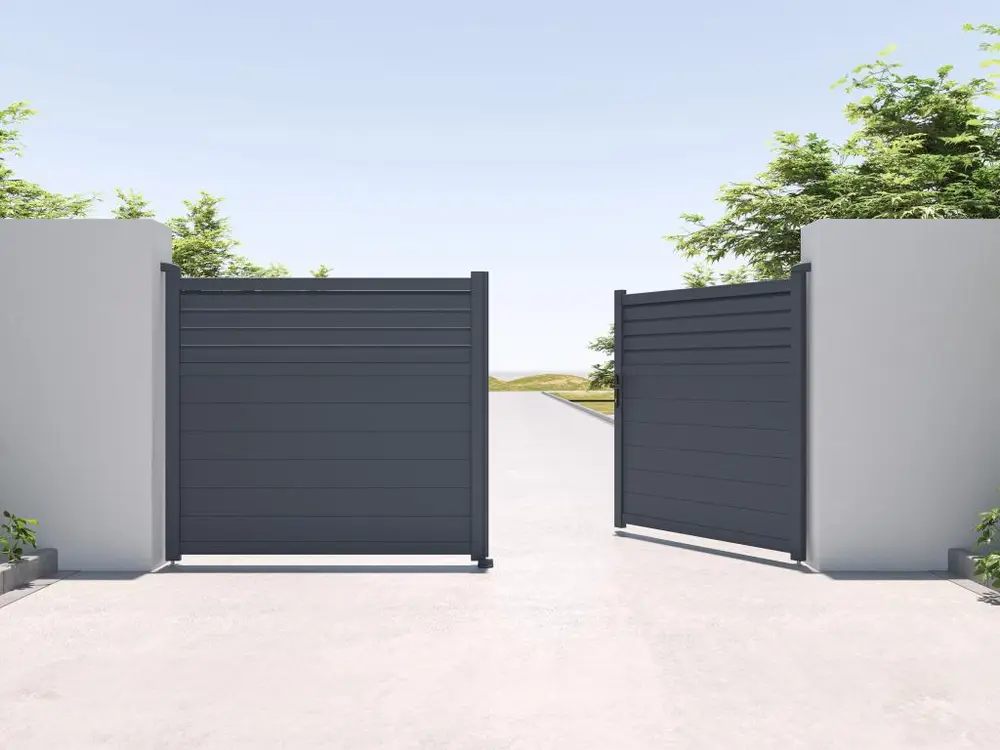 Portail battant en aluminium persienné L355 x H166 cm anthracite - VIAZO