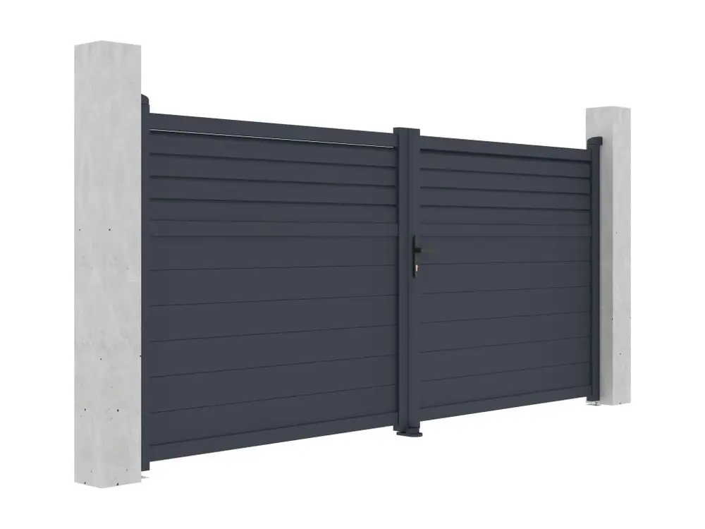 Portail battant en aluminium persienné L355 x H166 cm anthracite - VIAZO