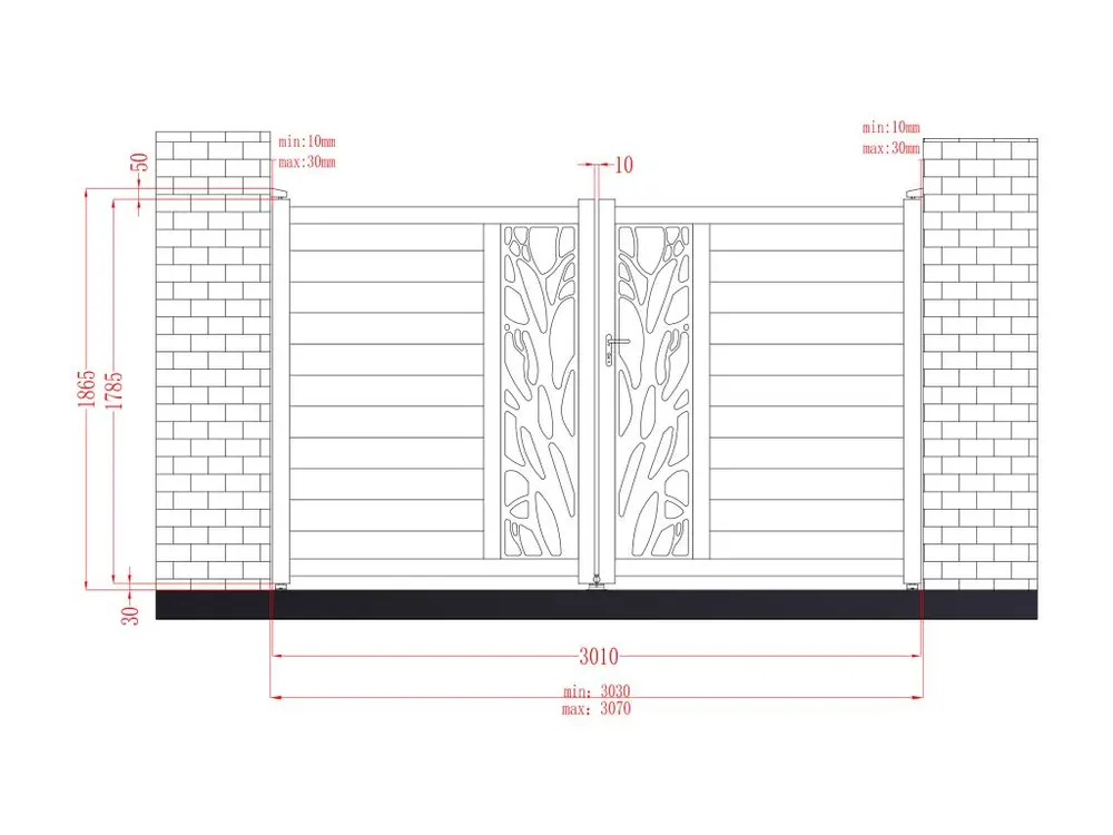 Portail battant aluminium semi ajouré à motifs L307 x H187 cm anthracite en kit LABRIT II