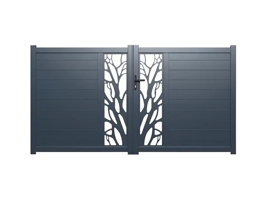 Portail battant aluminium semi ajouré à motifs L357 x H172 cm anthracite en kit LABRIT II