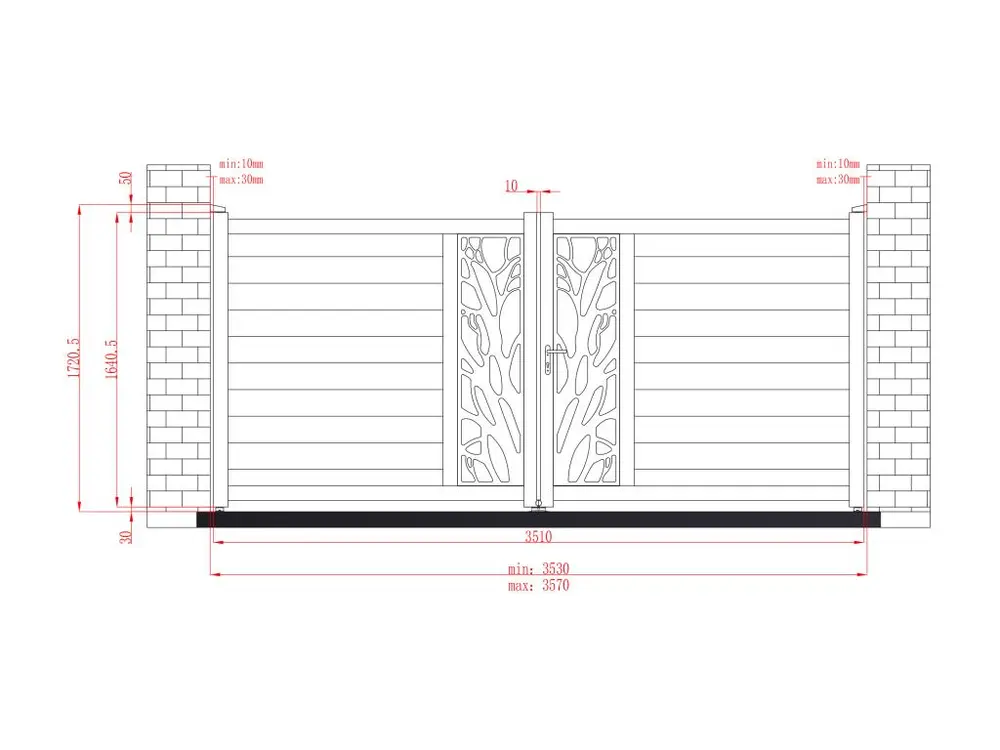 Portail battant aluminium semi ajouré à motifs L357 x H172 cm anthracite en kit LABRIT II