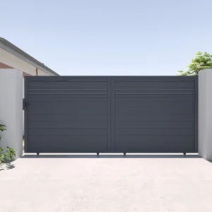 Portail coulissant aluminium persienné L416 x H180 cm anthracite - VIAZO