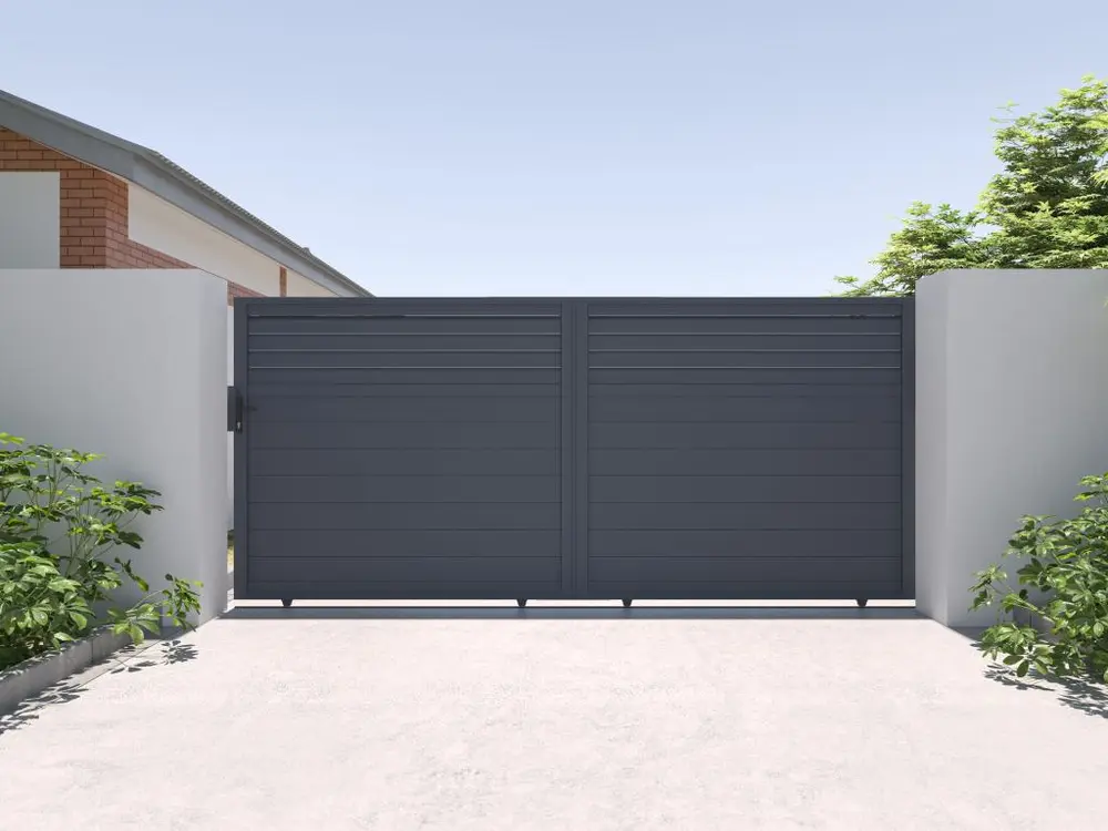 Portail coulissant aluminium persienné L416 x H180 cm anthracite - VIAZO