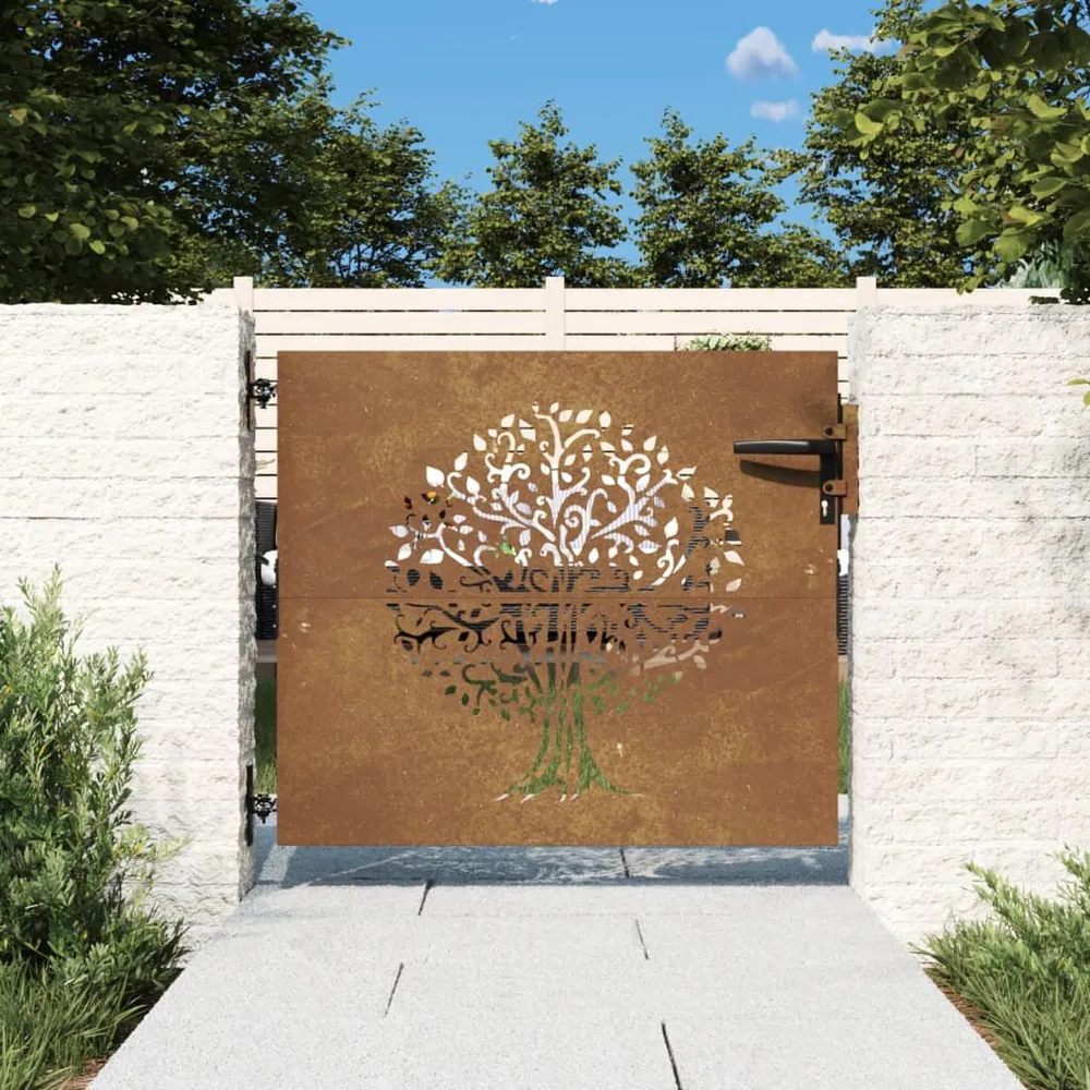 Portail de jardin 85x100 cm acier corten conception de l'arbre