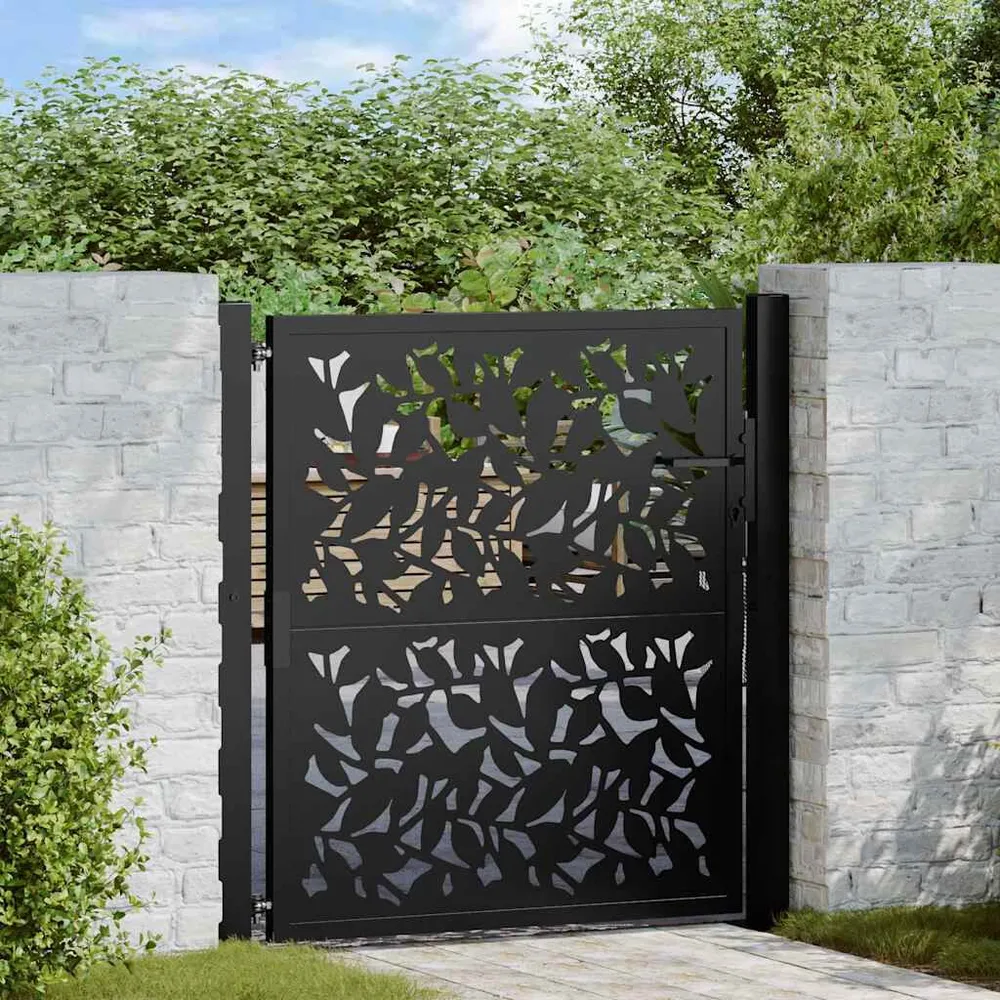 Portail de jardin noir 105x106 cm acier conception de feuilles