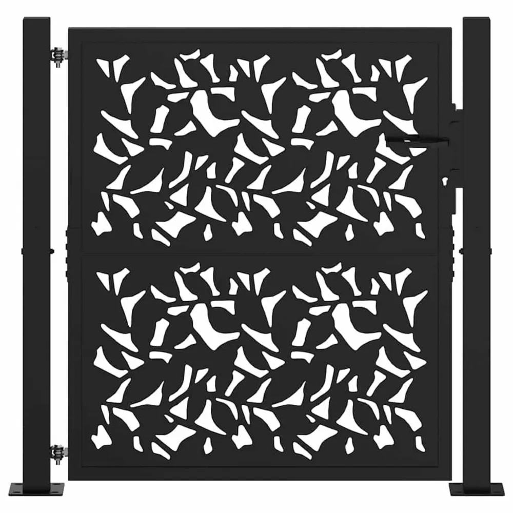 Portail de jardin noir 105x106 cm acier conception de feuilles