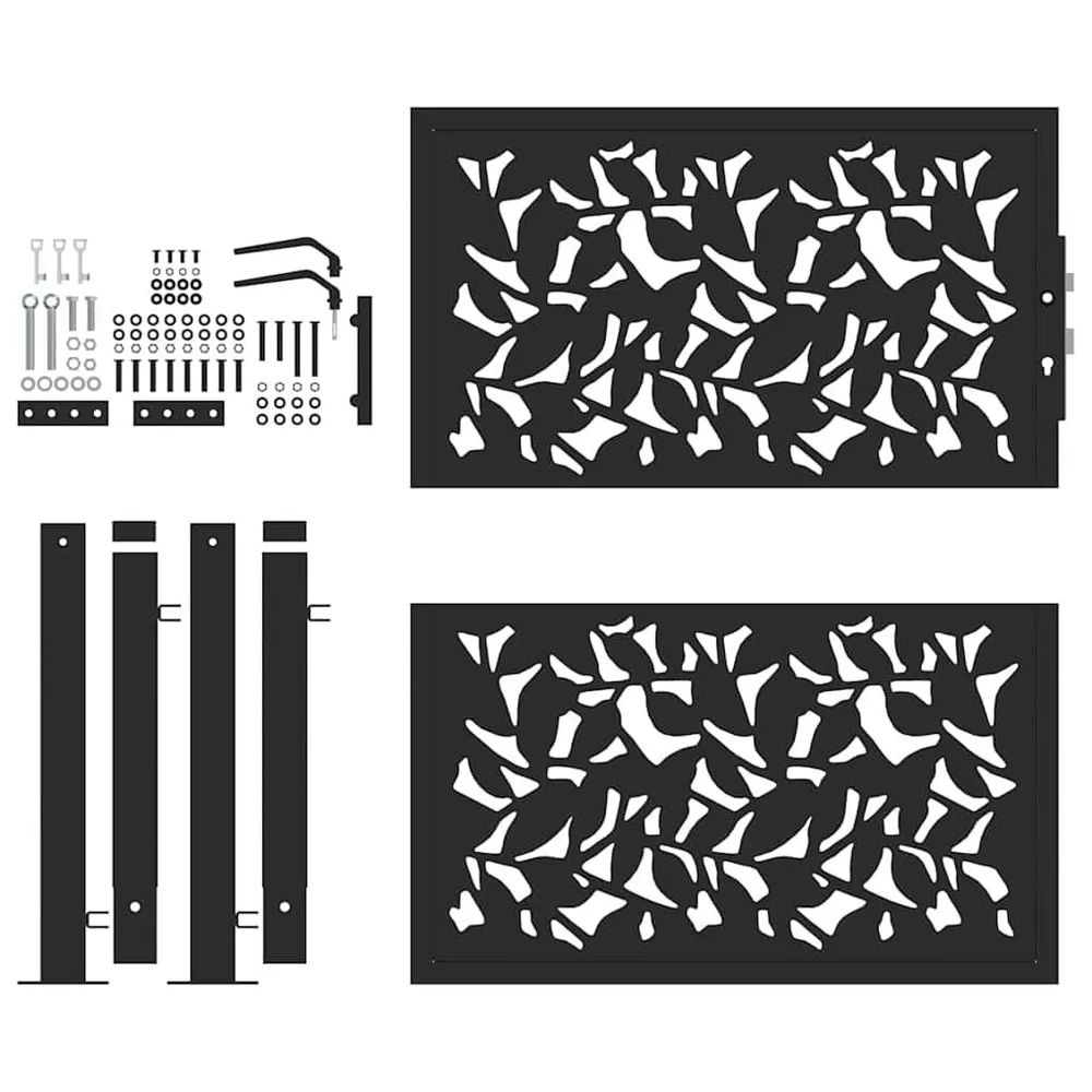 Portail de jardin noir 105x106 cm acier conception de feuilles