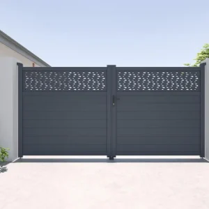 Portail électrique battant aluminium à motifs L355 x H181 cm anthracite - BAZIO