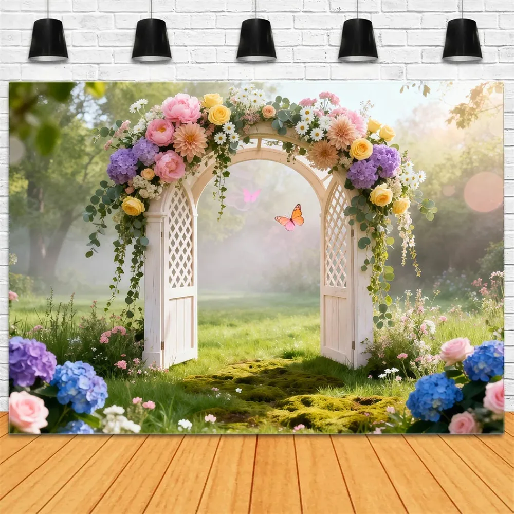 Toile de fond Photo Printemps Portail Jardin Floral Pastel LXX61-160
