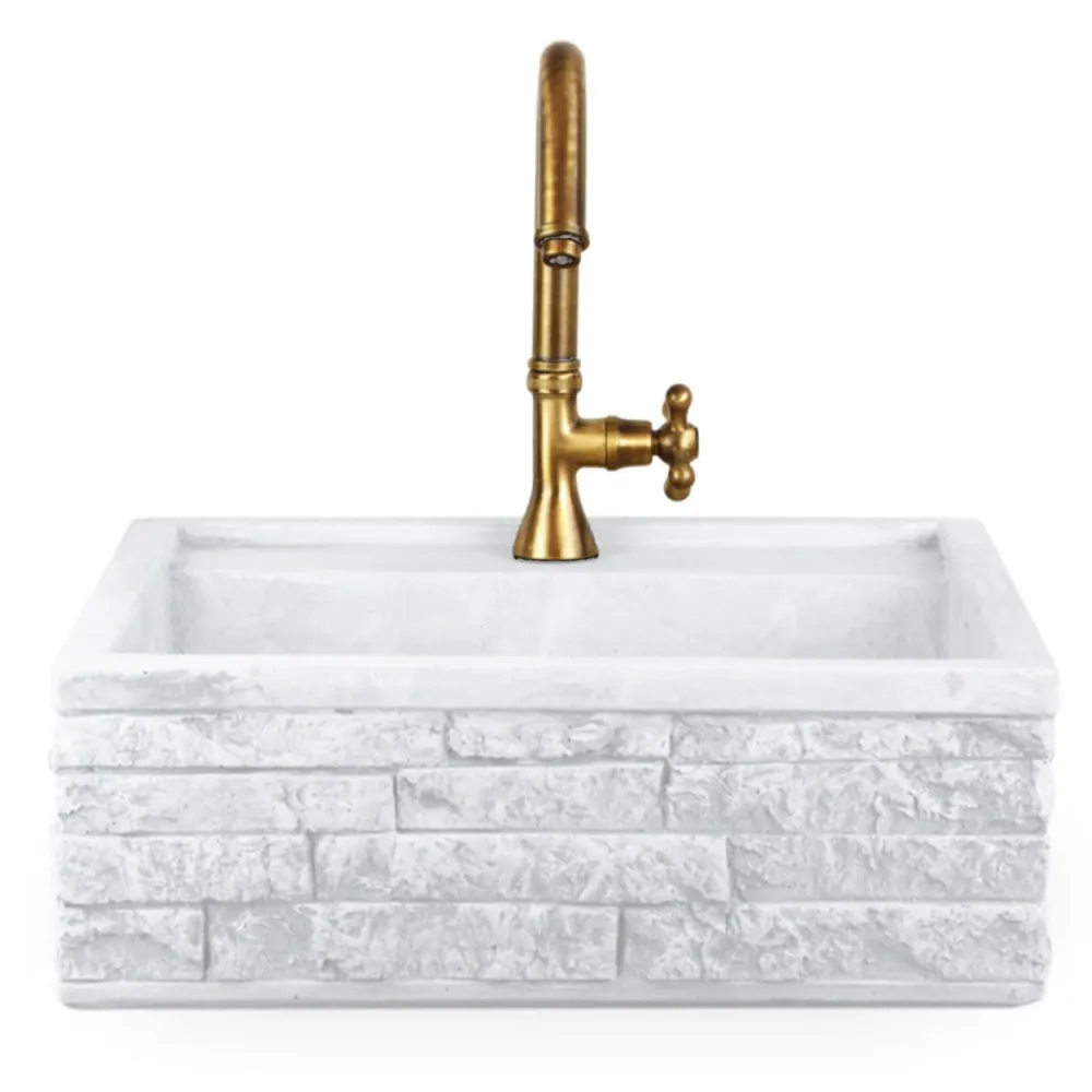 Lavabo d'extérieur en pierre reconstituée blanc cm 45x42x16h cm modèle Terra