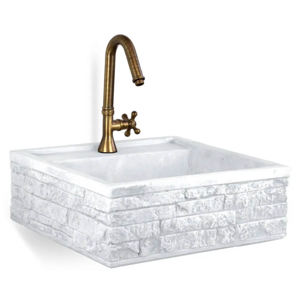Lavabo d'extérieur en pierre reconstituée blanc cm 45x42x16h cm modèle Terra