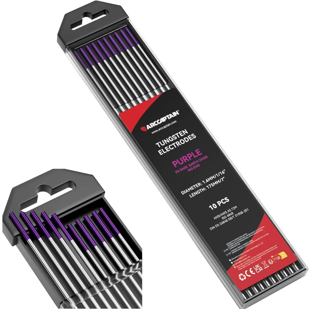 ARCCAPTAIN TIG Welding Tungsten Electrode colis de 10 Purple Non-Radioactive EWG