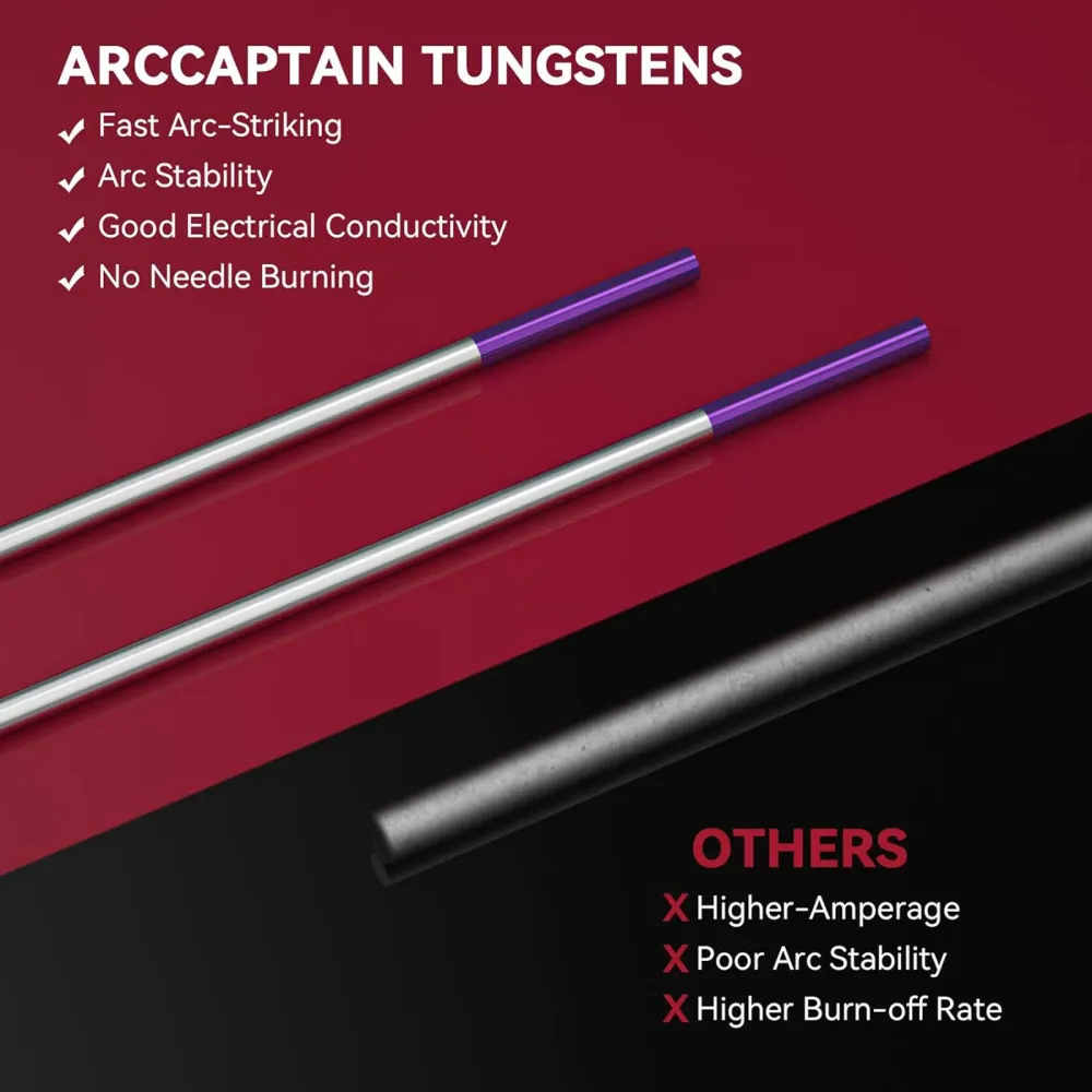 ARCCAPTAIN TIG Welding Tungsten Electrode colis de 10 Purple Non-Radioactive EWG