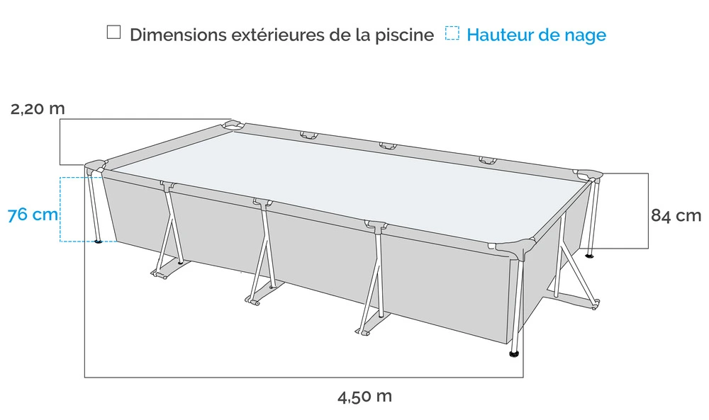 Piscine tubulaire intex acier frame 4,50 x 2,20 x 0,84 m + épurateur 1,7 m³