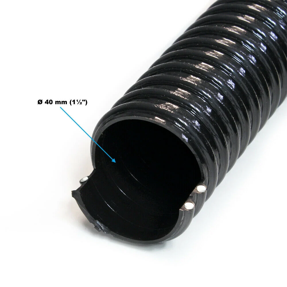 Tuyau de bassin 5 m spiralé diamètre 38 mm (1 1/2") noir tuyau d'aspiration koi bassin noir 16_0001599 avec garantie 5 ans