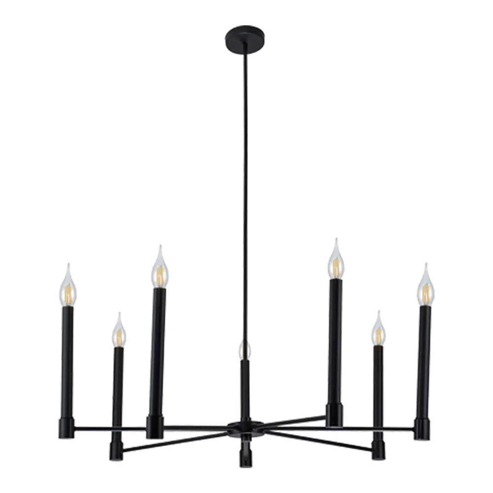Boîtier de dérivation Luminaire suspendu noir à 7 lumières de la collection Toscana, 38" x 13,8"