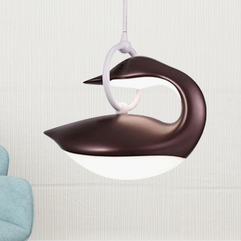 Luminaire suspendu cygne marron/or/blanc, abat-jour en acrylique récent, plafonnier LED, éclairage de troisième vitesse