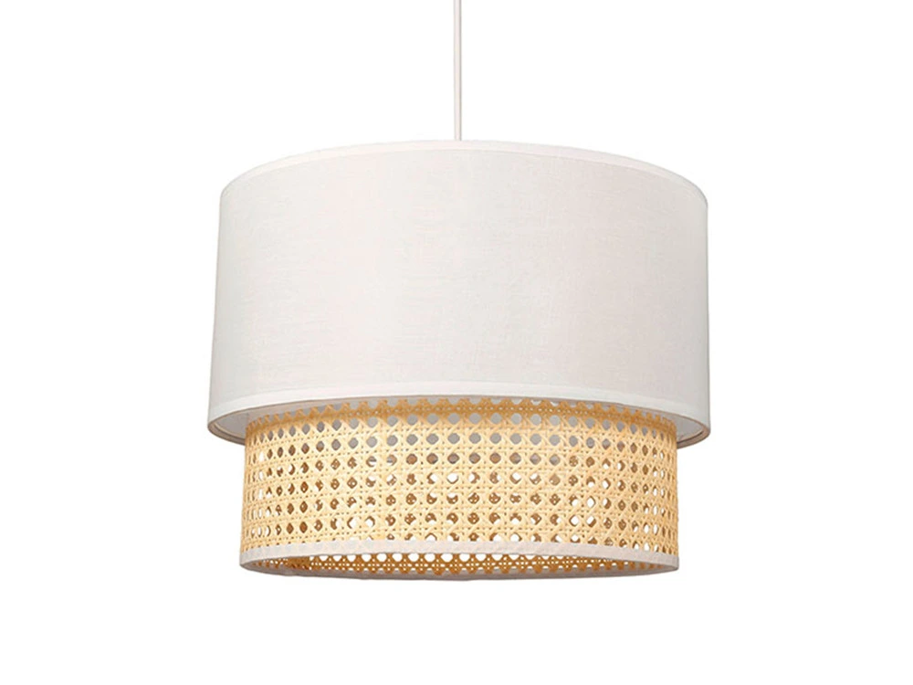 Étanche IP65 Suspension gigogne cannage et tissu blanc