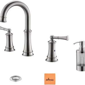 APASO 3-Hole Bainroom Sink Robinet Solide Laiton 2 Poignée Robinets de navire de toilette 122BN