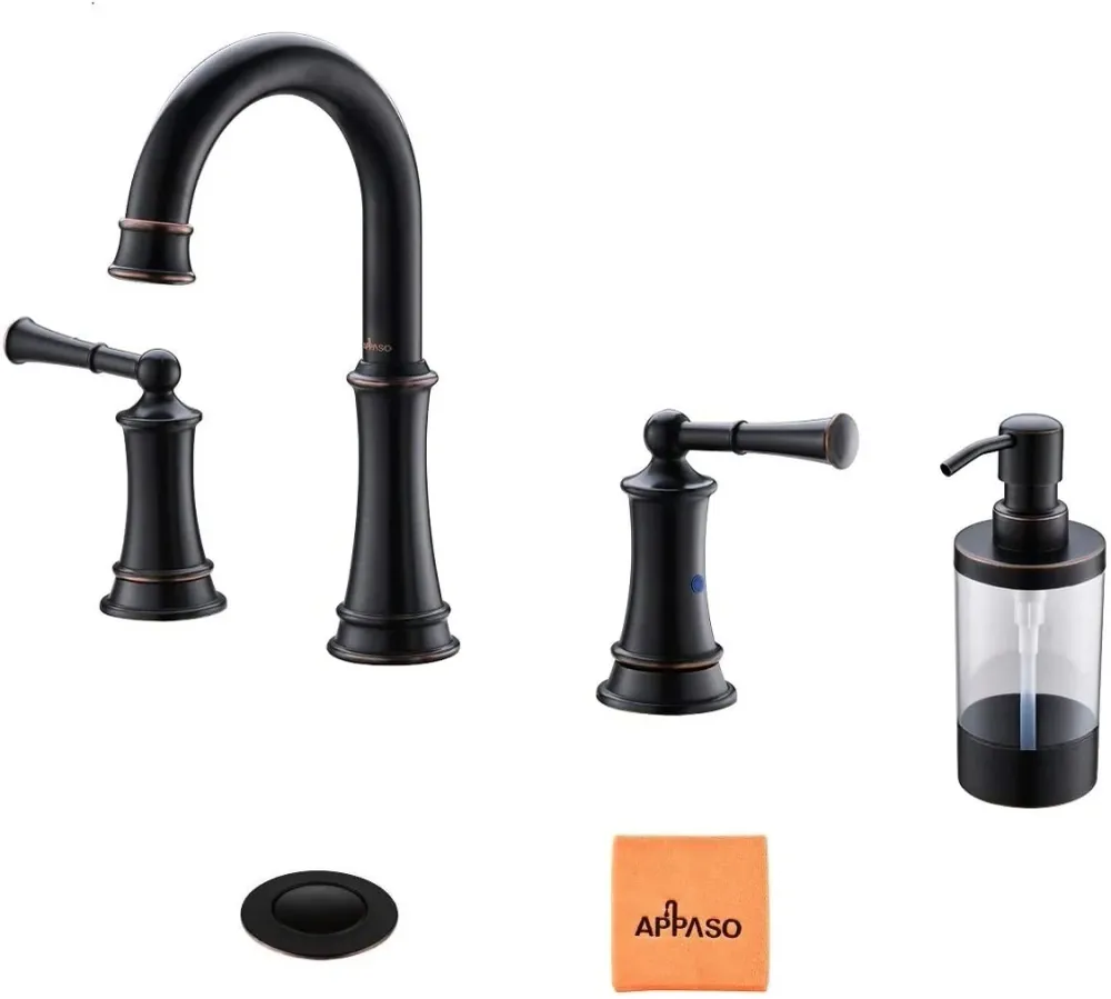 APASO Solid Laiton 2 Poignée Robinets de lave-vaisselle avec l’ensemble de drain pop up et distributeur de savon 122ORB
