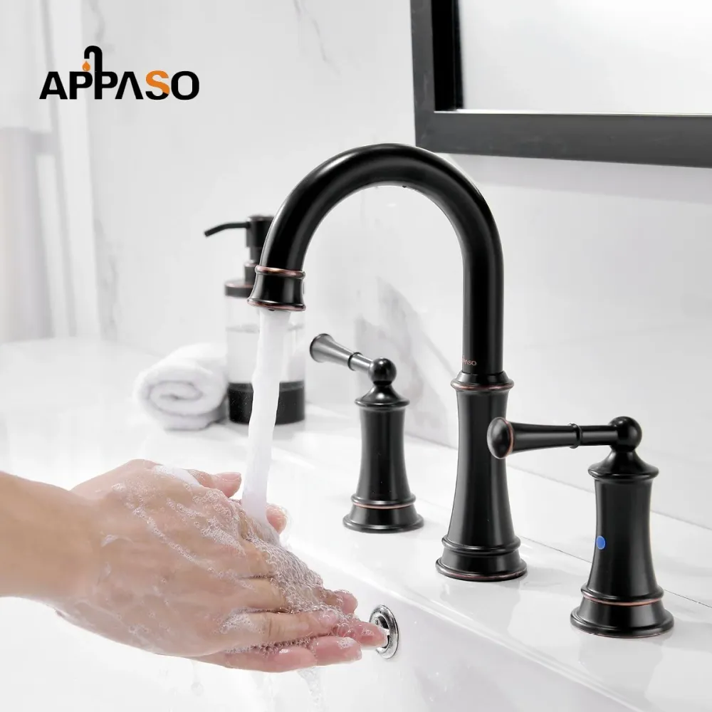 APASO Solid Laiton 2 Poignée Robinets de lave-vaisselle avec l’ensemble de drain pop up et distributeur de savon 122ORB