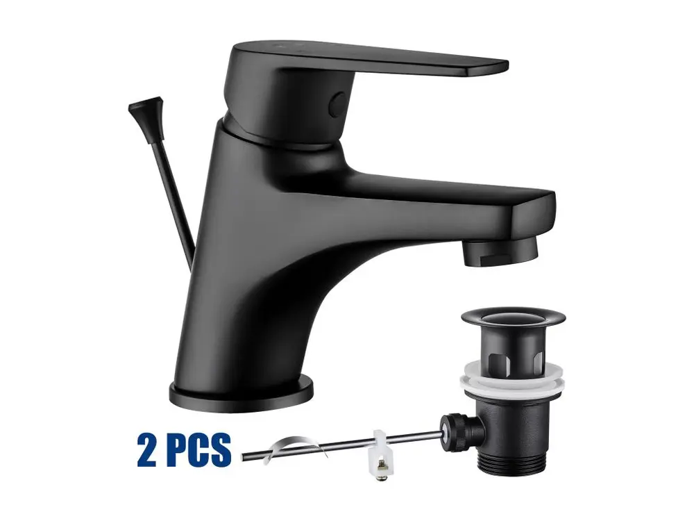 Cecipa max 2PCS Robinet de Salle de Bain Noir, Robinet de Lavabo avec Garniture de Vidage à Tirette, Mitigeur de Lavabo en...