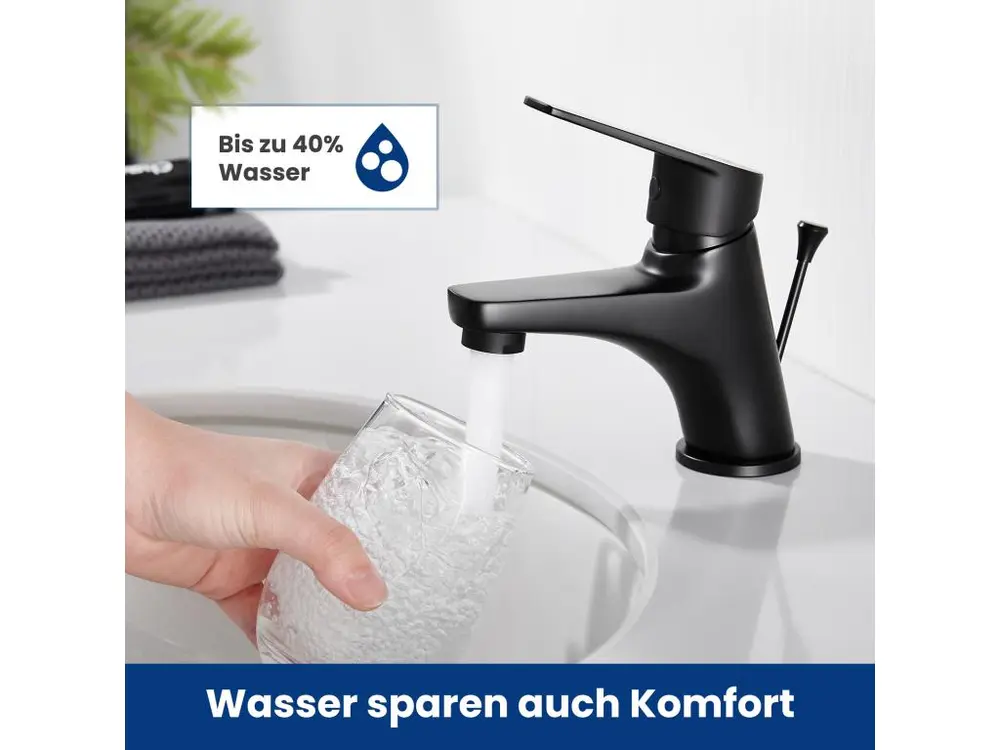 Cecipa max 2PCS Robinet de Salle de Bain Noir, Robinet de Lavabo avec Garniture de Vidage à Tirette, Mitigeur de Lavabo en...