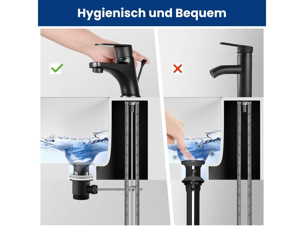 Cecipa max 2PCS Robinet de Salle de Bain Noir, Robinet de Lavabo avec Garniture de Vidage à Tirette, Mitigeur de Lavabo en...