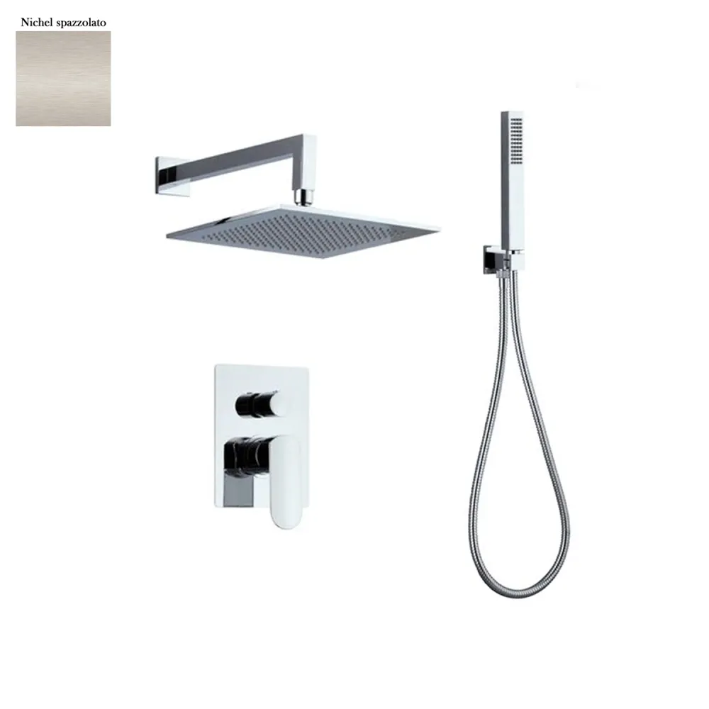 Ensemble de douche composé d'une pomme de douche Paris, douchette et adaptable et inverseur 2 voies nickel mat