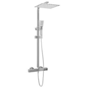 Ensemble de douche à deux têtes et thermostat douche à main pomme de douche carrée tige de douche réglable de 80 cm à 120...