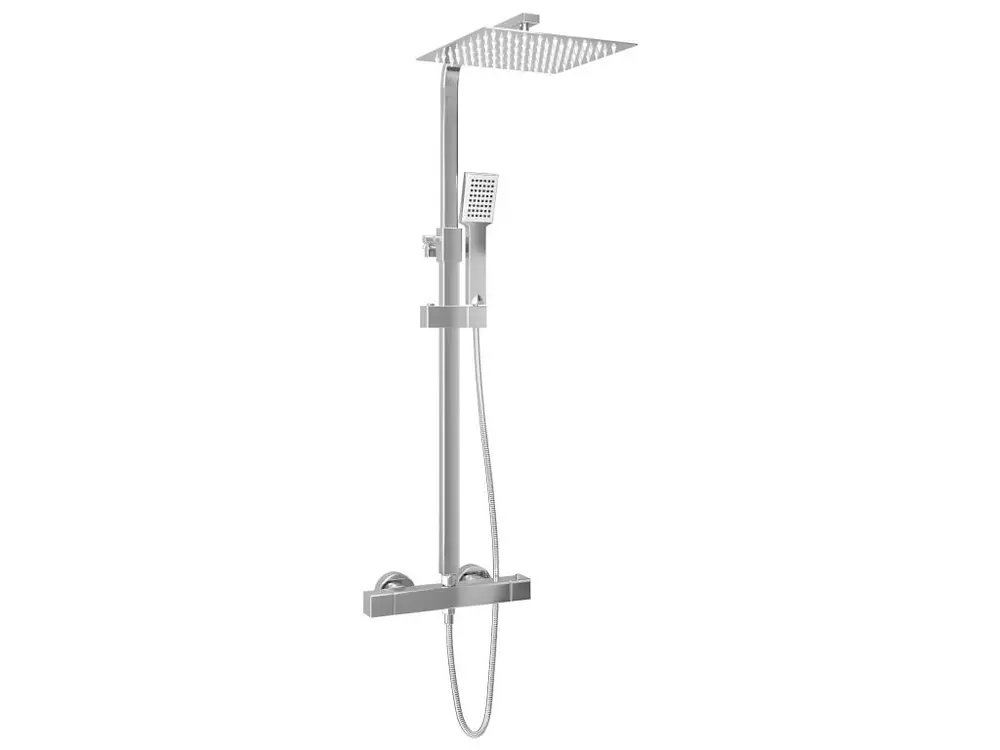 Ensemble de douche à deux têtes et thermostat douche à main pomme de douche carrée tige de douche réglable de 80 cm à 120...