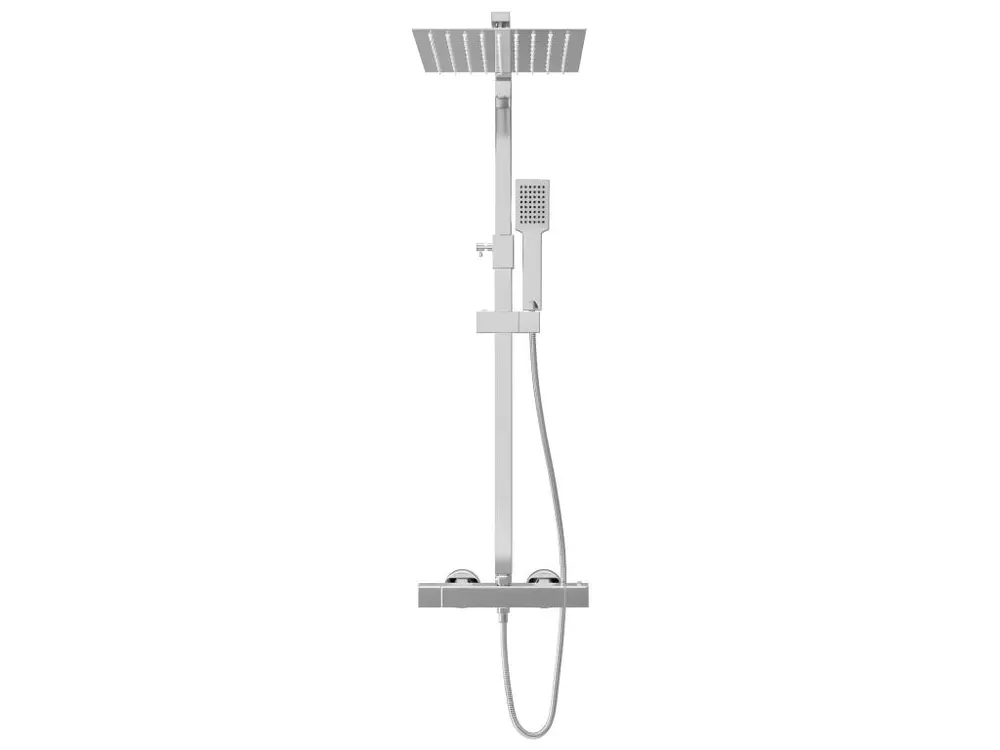 Ensemble de douche à deux têtes et thermostat douche à main pomme de douche carrée tige de douche réglable de 80 cm à 120...