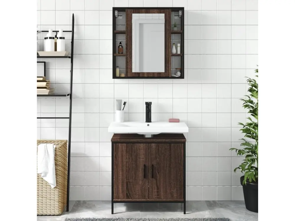 Ensemble de meubles de salle de bain 2 pcs Chêne marron