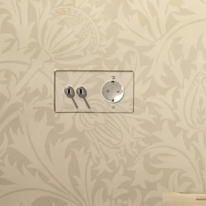Kew Kipphebel 2x & SchuKo-Modul (Typ F) 1x Zweifachrahmen - Diaphane + Poliertes Nickel | Weiß Regular