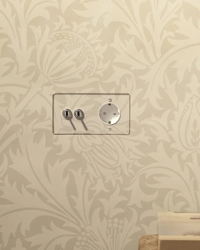 Kew Kipphebel 2x & SchuKo-Modul (Typ F) 1x Zweifachrahmen - Diaphane + Poliertes Nickel | Weiß Regular