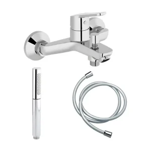Mitigeur bain-douche Jacob Delafon Aimé chrome + Douchette Shift Ellipse 2 jets + Modulable lisse anti-torsion 1600