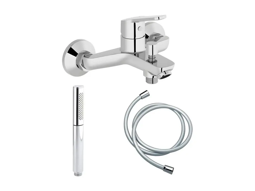 Mitigeur bain-douche Jacob Delafon Aimé chrome + Douchette Shift Ellipse 2 jets + Modulable lisse anti-torsion 1600