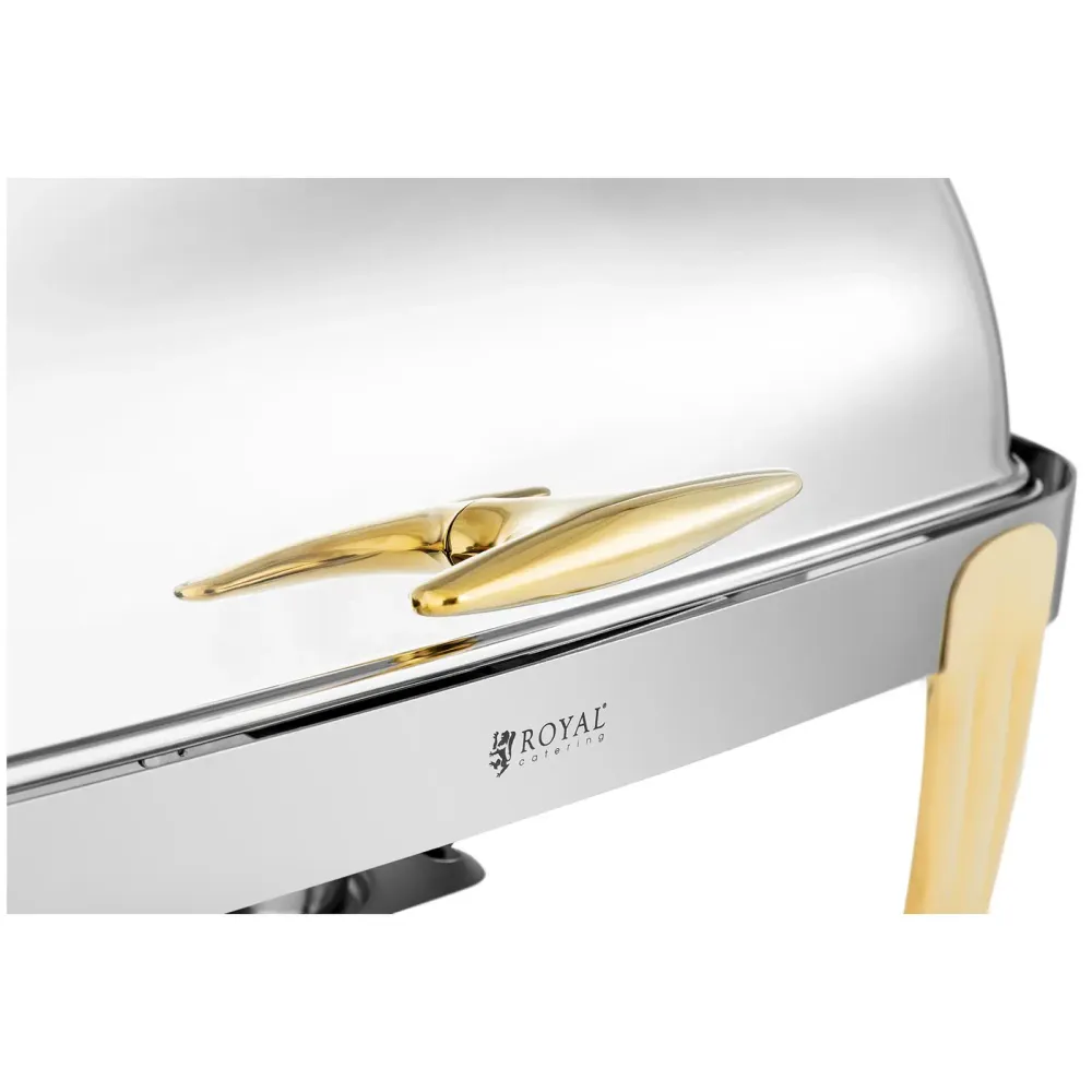 Chafing dish GN 1/1 accents dorés couvercle roll-top 9 litres 2 brûleurs acier inoxydable argenté 14_0008576