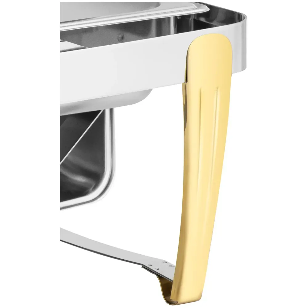 Chafing dish GN 1/1 accents dorés couvercle roll-top 9 litres 2 brûleurs acier inoxydable argenté 14_0008576